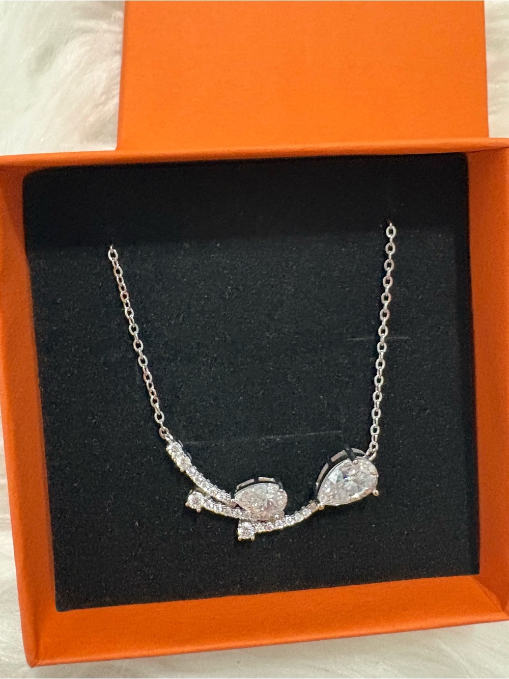 Silver and Moissanite Teardrop Pendant Necklace